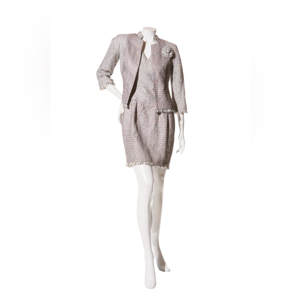 Chanel Spring/Summer 2010 Pastel Tweed Dress & Jacket Set FR 36